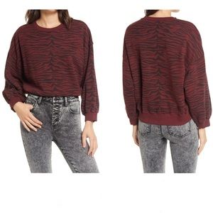 PISTOLA Misha Animal Print Balloon Sleeve Sweatshirt in Black Cherry & Tiger